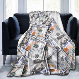 Novelty Dollar Cash Money Pattern Blanket Soft Comfy Flannel Throw Blankets Lightweight Warm Bed Throws Plush For Couch Sofa Camping Office Travel Home Bedroom Decor Girls Boys Women Men Gifts 60"X50"