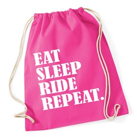 Hippowarehouse Eat Sleep Ride Repeat Horse Riding Drawstring Cotton School Gym Bag 37cm x 46cm, 12 litres