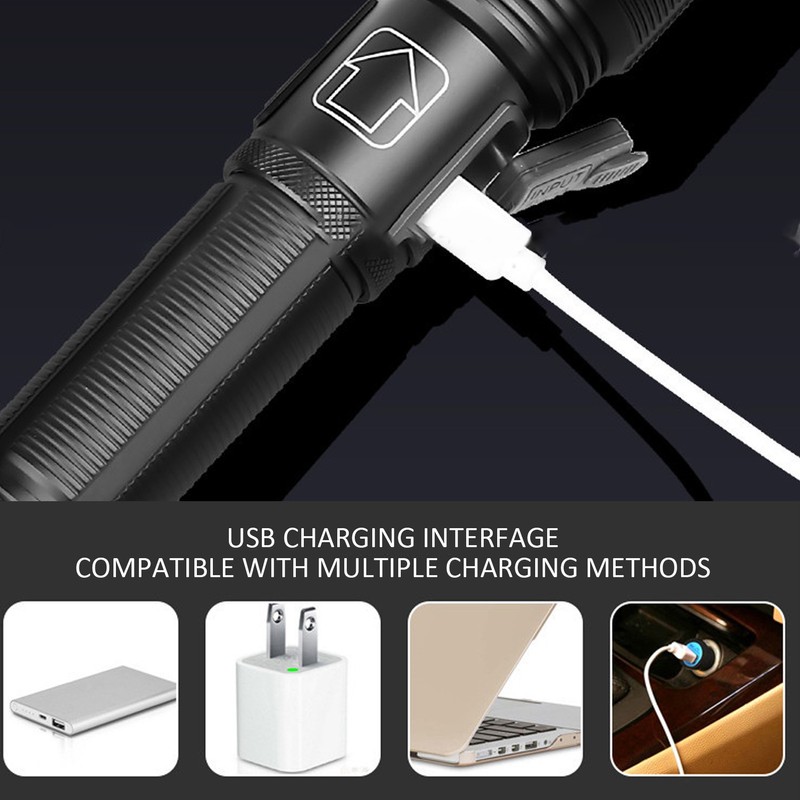 XHP50 Flashlight Zoom Power Display USB Charging Strong Brightness Torch