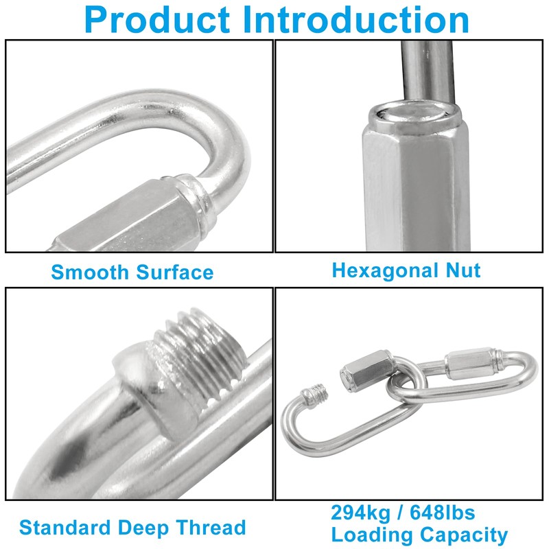 Qjaiune 6Pcs Quick Links 3/16 Inch 304 Stainless Steel D