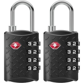 NOVLOCK Suitcase Padlocks – TSA Approved Suitcase Locks with 4-Digit Combination – Travel Padlocks – Textured Luggage Locks for Suitcases, Backpacks, Cases, Bags – 2-Pack, Black