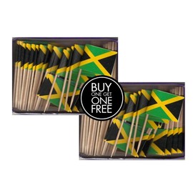 2 Boxes Mini Jamaica Toothpick Flags, BOGO Buy 1 Box of 100 and Get Another Box Free, Total 200 Small Mini Jamaican Flag Cupcake Toothpicks or Tiny Cocktail Sticks & Picks