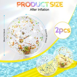 flintronic 2PCS Glitter Beach Ball, Inflatable Confetti Beach Ball for Kid Adults, Inflatable Toys for Summer Outdoor Activity, Water Games, Swimming Pool Beach Party