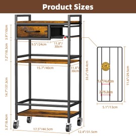 Housolution 4-Tier Coffee Bar Cart with Storage, 33" H Coffee Station Cabinet with Pod Drawers for Nespresso Vertuo, Mini Toaster Oven Stand Table for Home, Kitchen, Living Room (Rustic Brown)