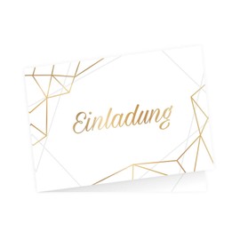 nikima Schönes für Kinder 5 Elegant Folding Invitation Cards Lines Gold with 5 White High-Quality Envelopes for Weddings Birthday Confirmation Anniversary