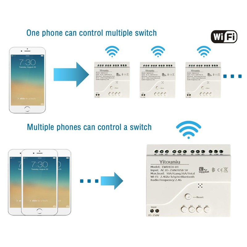 Yitouniu EWeLink 4CH Smart WiFi 85-250V Switch Controller, APP Remote