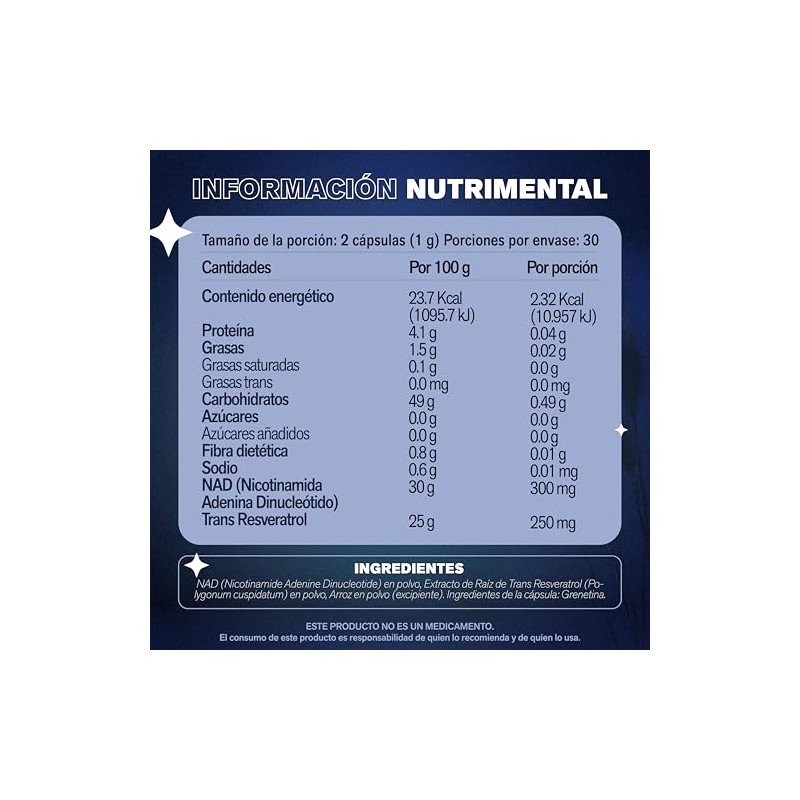 NAD Resveratrol - Suplemento alimenticio, 60 Capsulas de 500mg.