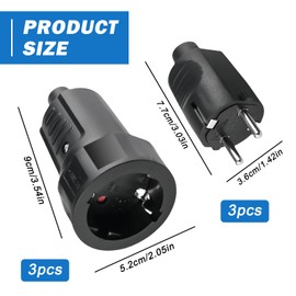 3x Schuko Plug Coupling: Sporgo Plug 230 V IP44 Outdoor Protective Contact Plug with Kink Protection, 2-Pin 16 A & 3.7 kW Rubber Coupling for Outdoor Use, Black Schuko Plug Coupling 230 V