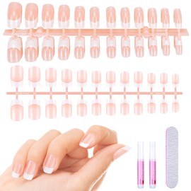 MELLIEX 192 Pieces False Nails Kit, French Fingernails Short Natural False Nails for Gluing Press On Nails for Women, 10 Sizes