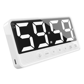 Extra-Large Display Digital Kitchen Timer with 7.4” LED Screen, 6 Alarms and 4 Volume Levels, 3 Memory Presets, Magnetic Stand Rechargeable Count Down/Up Timer for Cooking Classroom Home Gym, White