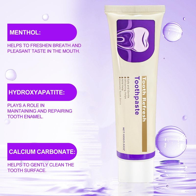 VLUVLA 3 Pcs Nature Tooth Refresh Toothpaste, Tooth Refresh Toothpaste
