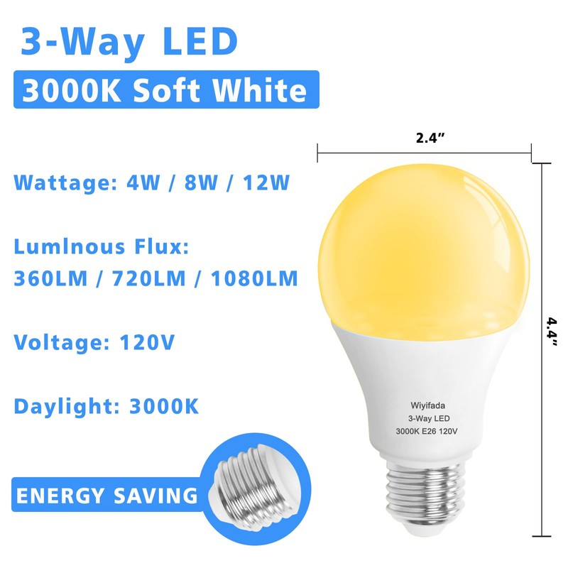 3 Way LED Light Bulbs 4 Pack, 3 Way Light