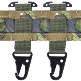 2 Pcs Tactical Gear Clip T-Mount Molle Clip Molle Bag Clip Tactical Clash Hook Hanging Carabiner, MOLLE Webbing Belt Clip with HK Hook for Tactical Backpack Vest Belt,Green