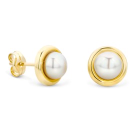 Orovi Womens Round Freshwater Pearl Earrings 9 Carat 375 Yellow Gold Lustrous Pearls Birthstone Stud Earrings 7mm Matching Necklace Skin Friendly
