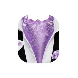 Barry.Wang Men Ascot Cravat Tie with Pocket Square Cufflinks Tie Set Paisley Jacquard Silk Woven Floral Necktie, Light Purple Floral Paisley, One Size
