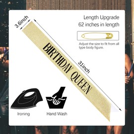 CIEHER Gold Birthday Sash Birthday Queen Sash It's My Birthday Sash Birthday Sashes for Women Glitter Fabric Sash for Birthday Decorations