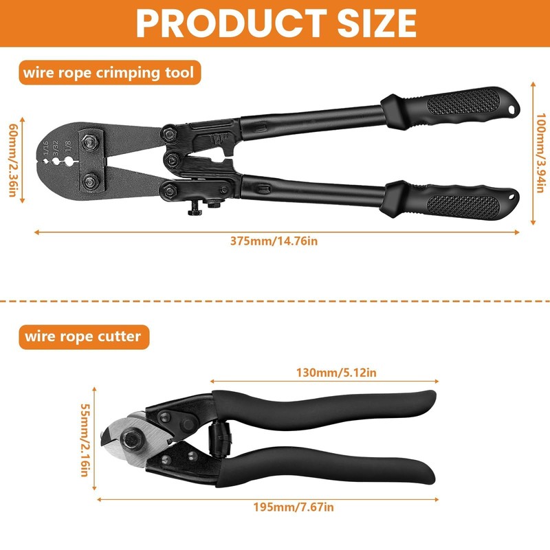 TooTaci Wire Rope Crimping Tool Kit, Include 14 inch Swaging