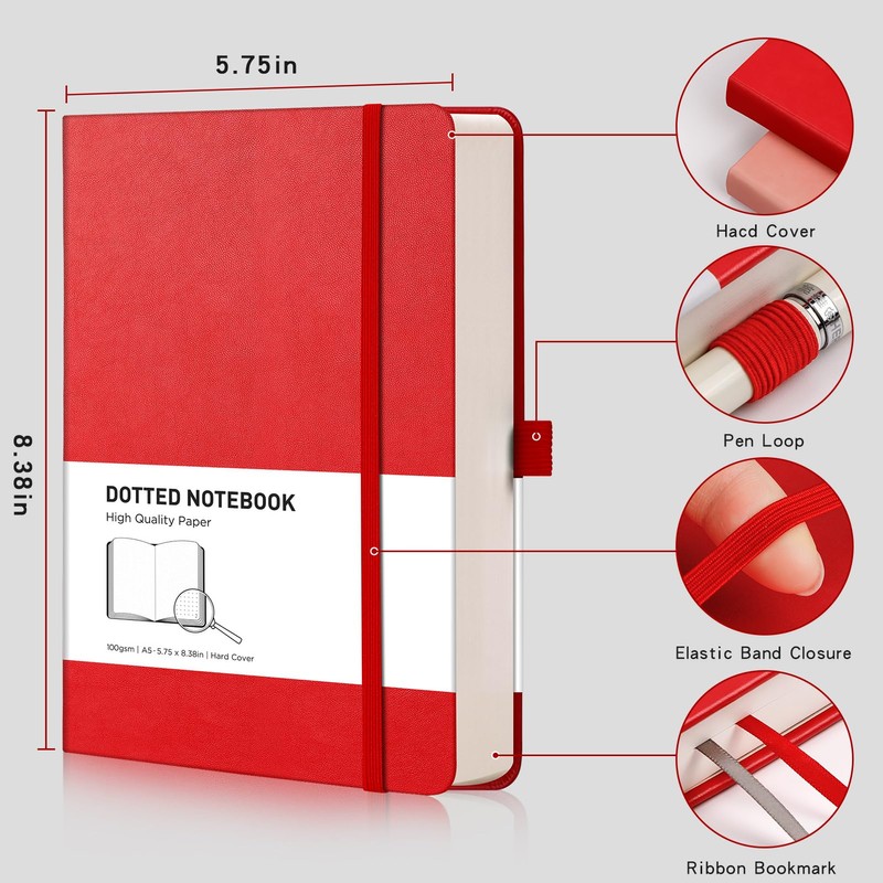 RETTACY Notebook A5 Dotted Bullet Dot Grid Journal with 320