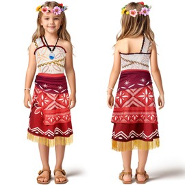 Tacobear Vaiana Costume Children's Fancy Dress Costumes Children Girls Princess Dress Vaiana Chain Crown Bracelet Cosplay Birthday Fancy Dress Costume Children's Costume Carnival (150, 10-11 Years)