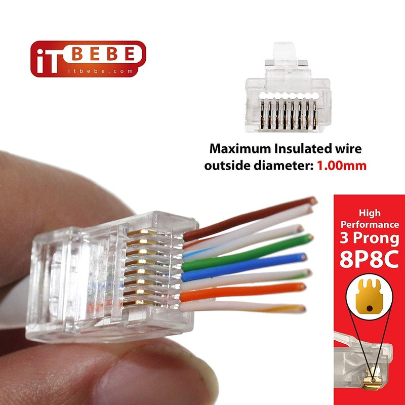 ITBEBE Gold Plated 100 Pieces End Pass Through RJ45 Cat5