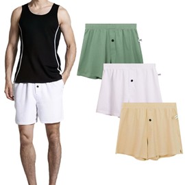 SHIQINUO Men's Cotton Boxer Shorts, Soft Button Front Cotton Blend Breathable Everyday Wear, 3-Pack (US, Alpha, Large, Regular, Regular, 03)