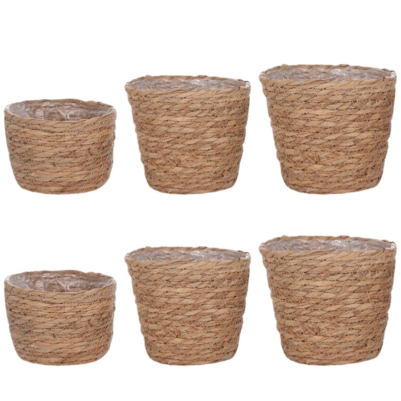 6 Pcs Plant Baskets Indoor with Plastic Liners, Wicker Hand