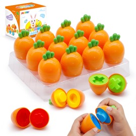 MOONTOY Carrot Easter Eggs Toys for Toddler, Toddler Sensory Toys, Matching Eggs Shape Sorter Puzzle & Color Sorting Toys, Play Eggs for Kid, Fine Motor Skills for 2 3 Year Old, Easter Basket Gift