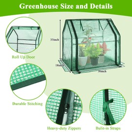 U'Artlines Portable Mini Greenhouse Small Green House with Waterproof Pad 36x18x33 Inch Plant Cover Tent for Garden Small Plants Indoor Outdoor, Green PE