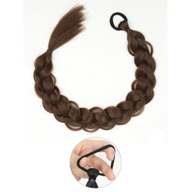 ISIGROSI 24 Inch Long Braided Ponytail Extension with Hair Tie, Natural Looking Fluffy Straight Wrap with Braid Ponytail Extension, Synthetic Hair Piece for Women - Color: Coffee Brown, Size: 24inch
