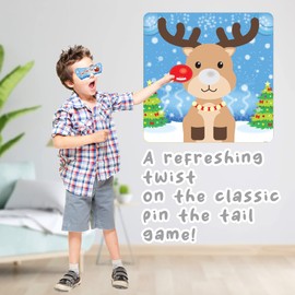 D.A.Y. Republic Stick the Red Nose on the Reindeer, Party Games for Kids, Perfect Party Favours Pin Game Includes Blindfold, Stickers, and Backdrop Poster, Party Supplies Decoration (Reindeer Themed)