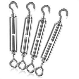 com-four® 4 x turnbuckles M5 hook and eye, turnbuckles made of 304 stainless steel, rope tensioner for attaching awnings, climbing aids and more (04 pieces - turnbuckle M5-5 mm)