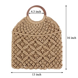 Ayliss Handmade Straw Bag Travel Beach Fishing Net Handbag Shopping Woven Shoulder Bag for Women(Khaki#)