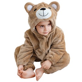 MICHLEY Enterizo con Capucha para Bebé, Disfraz de Oso Marrón Claro Suave para Fiestas Infantil 6 a 12 Meses