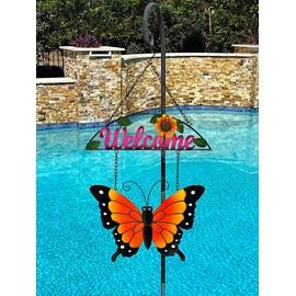 STC World Welcome Butterfly Metal Iron Garden Decor Door Wall Fence Yard Art Sculptures for Indoor Outdoor 31" x 17.5" (Butterfly Welcome)