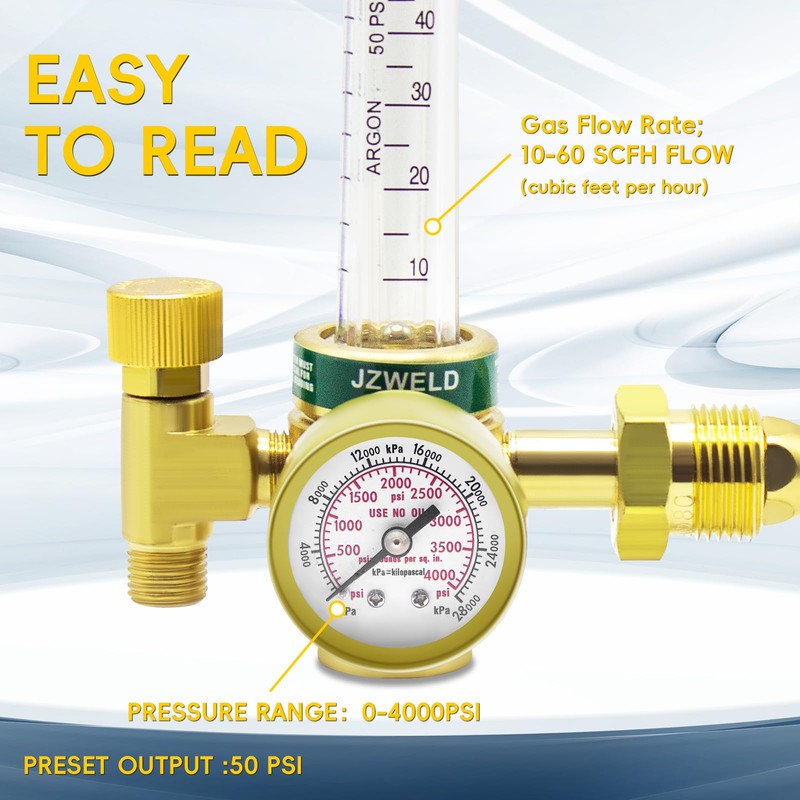JZWELD Argon CO2 Regulator Flowmeter Gas Gauge for Mig Tig