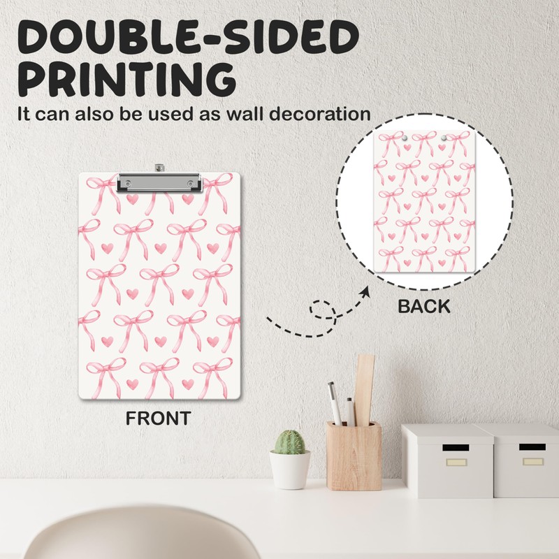 APIILVPQ Pink Clipboard，Bow Clipboards with Low Profile Clip for Office