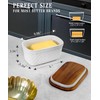 Nucookery Ceramic Butter Dish, Embossed Butter Keeper with Wood Lid