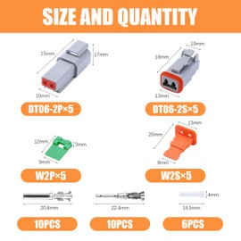 46 PCS Deutsch DT Grey 2 Pin Connectors 5 Set, Waterproof Electrical Wire Connector with Stamped Contacts and Seal Plug for Truck, Off-Road Vehicles, Construction, Agriculture, Motorcycle Wiring