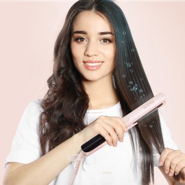 ANGENIL Plancha de pelo de 2,5 cm, cerámica de iones de titanio, alisado y alisado, doble tensión, plancha de pelo 2 en 1, 160-230 ℃, con alfombrilla de silicona resistente al calor