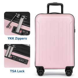KYME Suitcase Hardshell With Double Spinner Wheels, PC+ABS TSA Lock Travel Luggage (Pink, 20" Carry On)