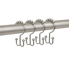 Stay Smart Way Double Shower Curtain Hooks - Set of 12 Metal Shower Curtain Rings - Double Glide Shower Hooks for Bathroom Curtain (Matte Nickel)