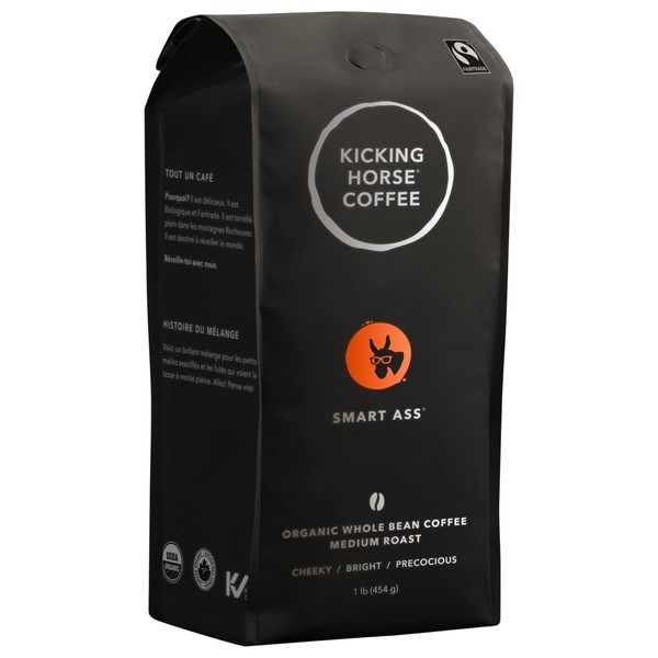 Kicking Horse Coffee, Smart Ass, Medium Roast, Whole Bean, 1 lb - Certified Organic, Fairtrade, Kosher Coffee