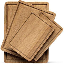 Acacia Wood Cutting Boards Set of 4 for Kitchen, Large Wooden Cutting Board with Juice Groove, Charcuterie Board, Chopping Board for Meat, Cheese, Fruits(17x12, 15x11, double 12x8 inch)