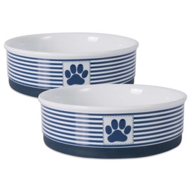 Bone Dry Paw & Patch Ceramic Pet Collection, Large Set, 7.5x2.4", Nautical Blue, 2 Piece