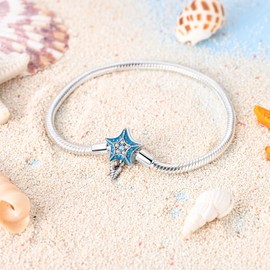 Parmuz 925 Sterling Silver Charms Bracelet for Women Love Heart Summer Ocean Iconic Moments Snake Chain Bracelet with 5A Cubic Zirconia Gift for Mother