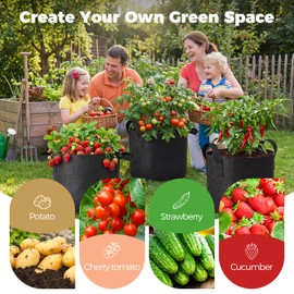 5-Pack 10 Gallon Self Watering Grow Bags with 5pcs Terracotta Watering Spikes, Fabric Growing Plant Bags Garden Planting Pots for Gardening Outdoor, Planter Bags for Potato Tomato Cucumbers Vegetables