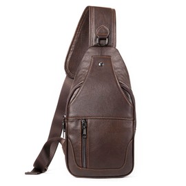 LUKZIJAES Genuine Leather Sling Bag Crossbody Backpack for Men Work Shoulder Chest Pack Outdoor Travel Hiking Casual Everyday Daypack (#7-Coffee)