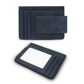 MultiValue Card Wallet for Men, Slim RFID Blocker Wallet Credit Card Holder with ID Window Leather Magnetic Money Clip, blue, Classic