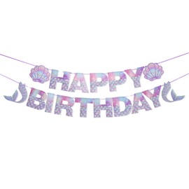 Biubumtu Mermaid Happy Birthday Banner, Mermaid Birthday Party Decorations, Little Mermaid Party Decorations Supplies, Happy Birthday Sign Under the Sea Party Decorations