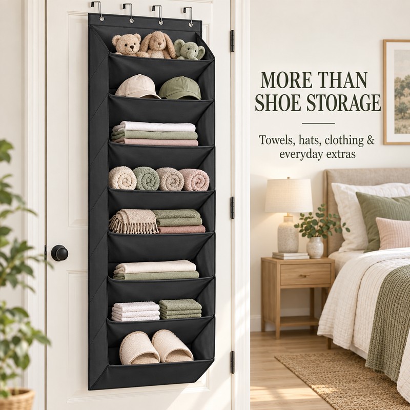 Over the Door Shoe Organizer with Large Deep Pockets, Foldable
